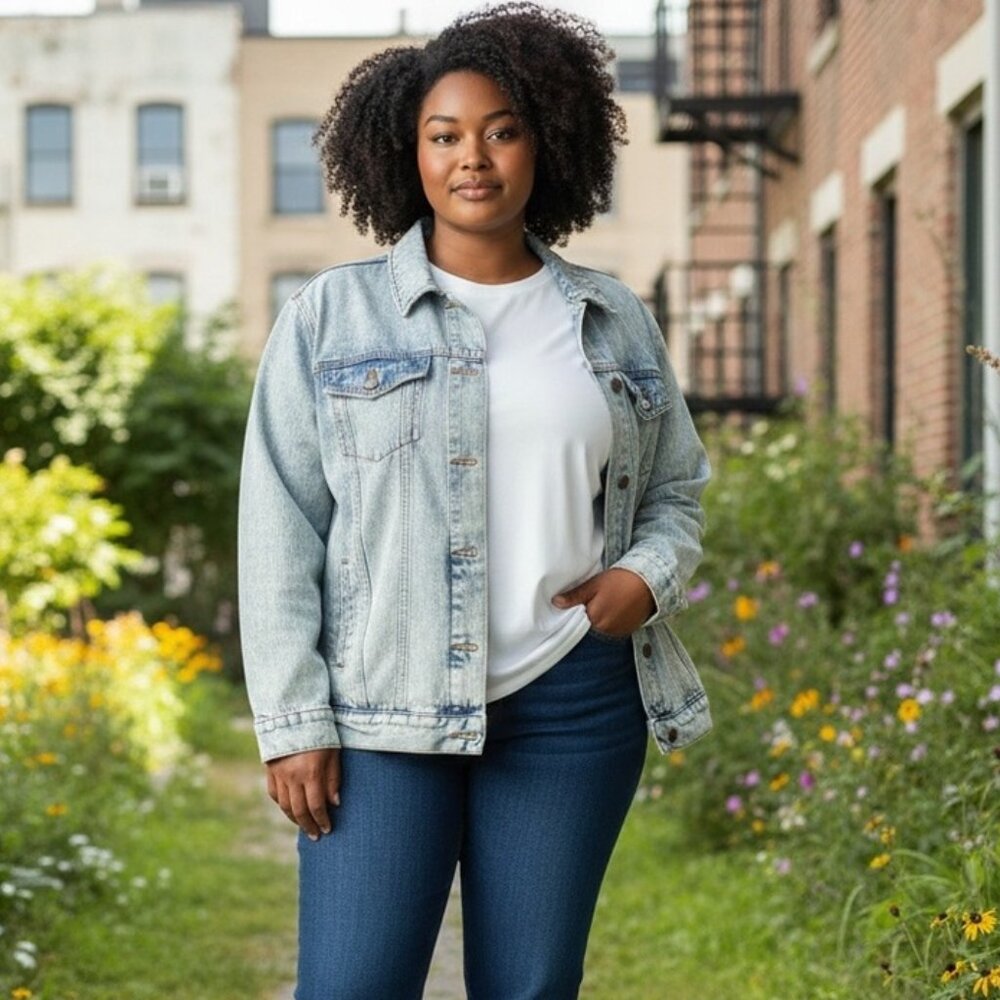 Market & Spruce Camila Boyfriend Denim Button Up Jean Jacket Womens‎ 3X Trucker
